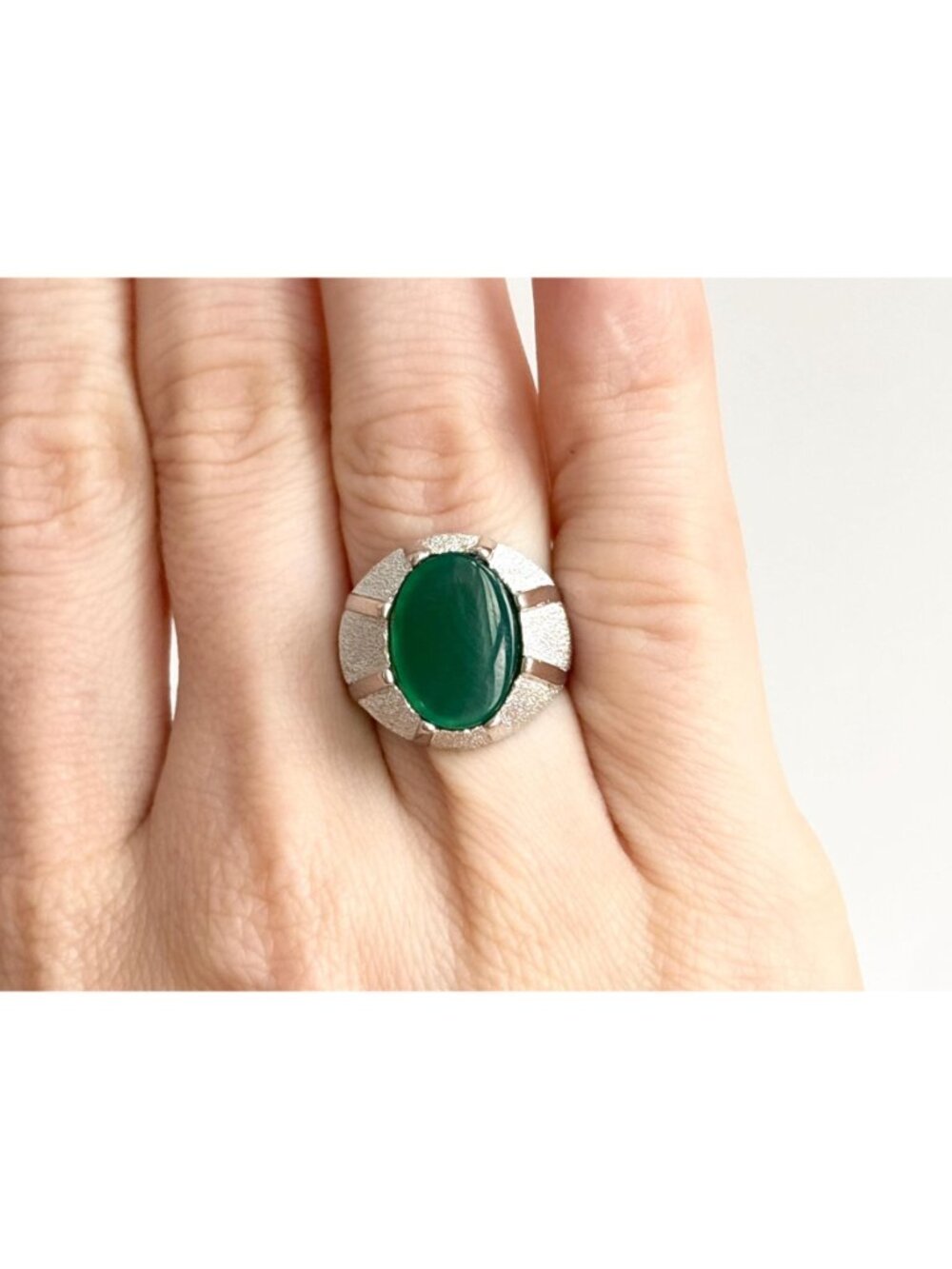 Yemeni Green Aqeeq Agate Solitaire Sterling Silver 925 Vintage Ring - sz 6 - Picture 15 of 16